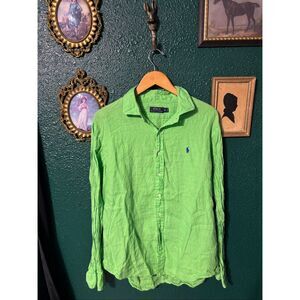 Polo Ralph Lauren Men’s Green 100% Linen Button Down Shirt Sz XL